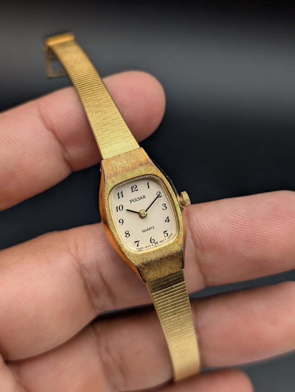 Vintage Pulsar Cream Arabic Numeral Dial Ladies Watch, Mesh Band with Safety Cha